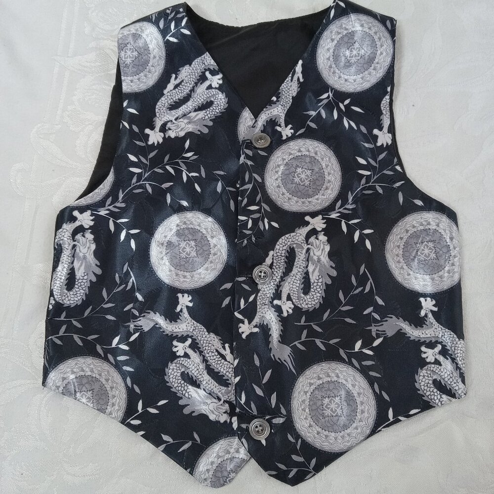 Boys Size 4 Dragon Vest Black Asian Japan China Wedding Formal